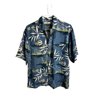 Tommy Bahama Men's Medium Blue Silk Tropical Short Sleeve Button Front Shirt